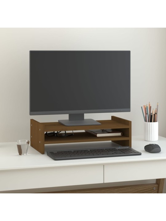 Stojan na monitor medově hnědý 50x27x15 cm masivní borové dřevo