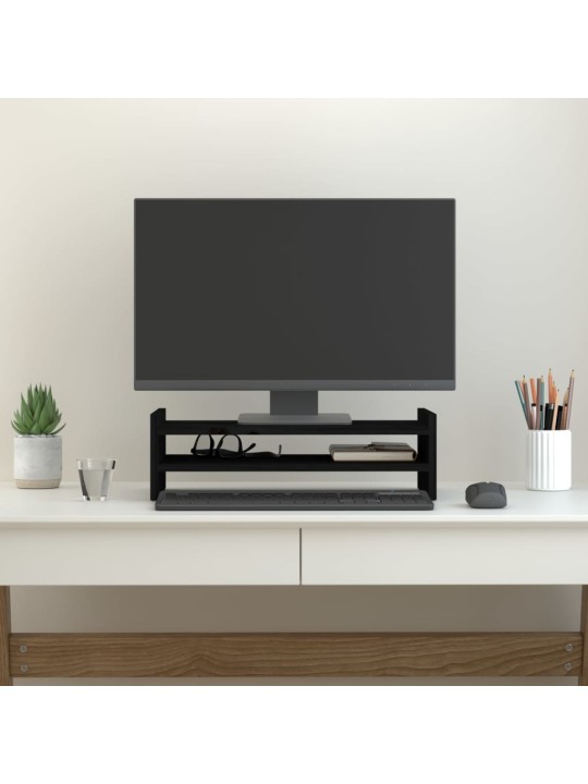 Stojan na monitor černý 50x27x15 cm masivní borové dřevo