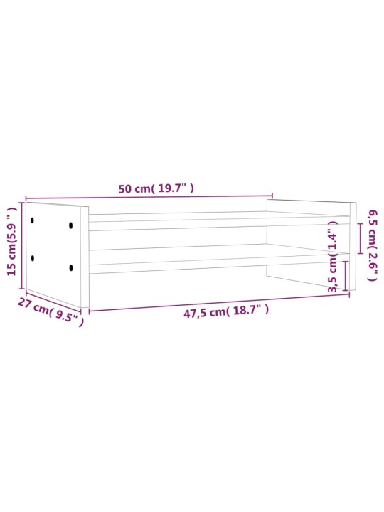 Stojan na monitor černý 50x27x15 cm masivní borové dřevo