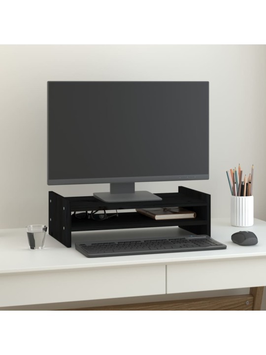 Stojan na monitor černý 50x27x15 cm masivní borové dřevo