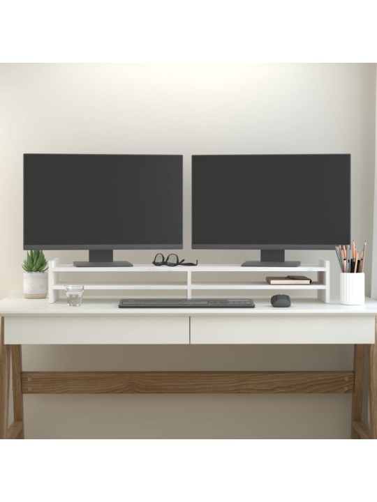 Stojan na monitor bílý 100 x 27 x 15 cm masivní borové dřevo