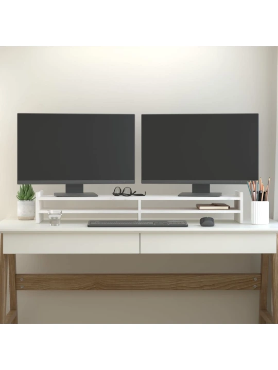 Stojan na monitor bílý 100 x 27 x 15 cm masivní borové dřevo