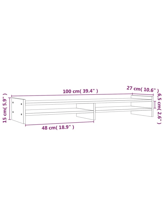 Stojan na monitor bílý 100 x 27 x 15 cm masivní borové dřevo