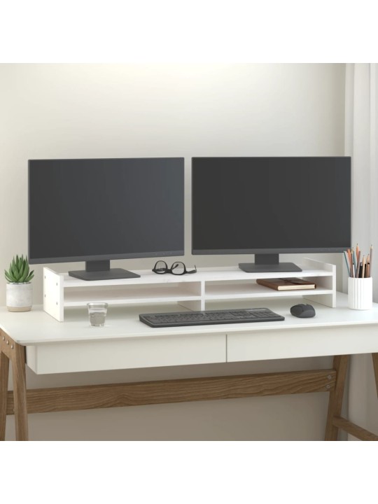 Stojan na monitor bílý 100 x 27 x 15 cm masivní borové dřevo