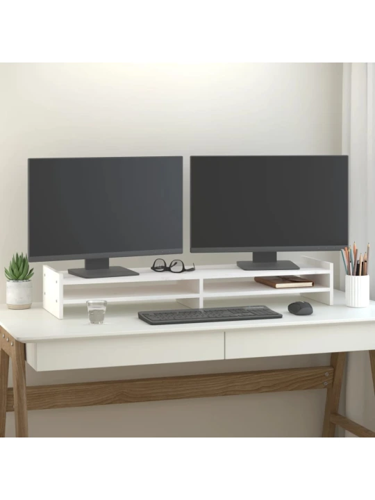 Stojan na monitor bílý 100 x 27 x 15 cm masivní borové dřevo