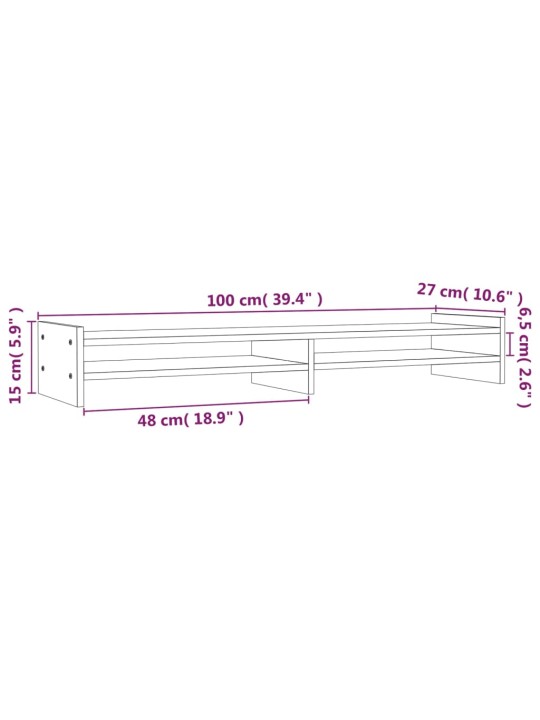 Stojan na monitor medově hnědý 100x27x15 cm masivní borovice