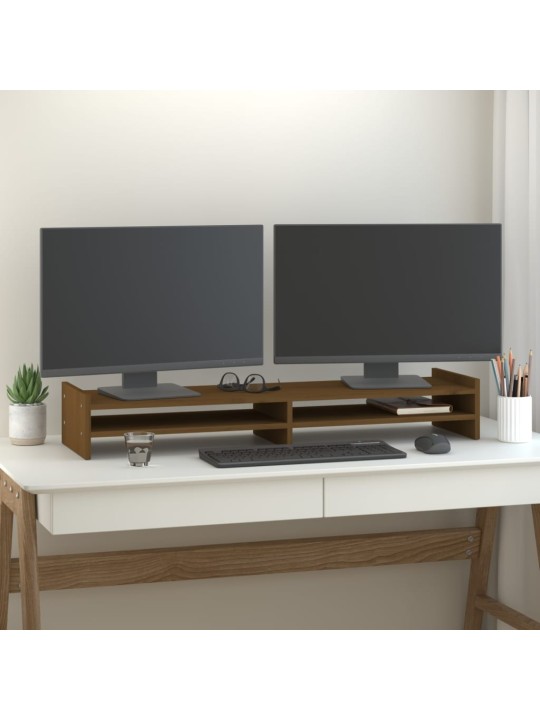 Stojan na monitor medově hnědý 100x27x15 cm masivní borovice