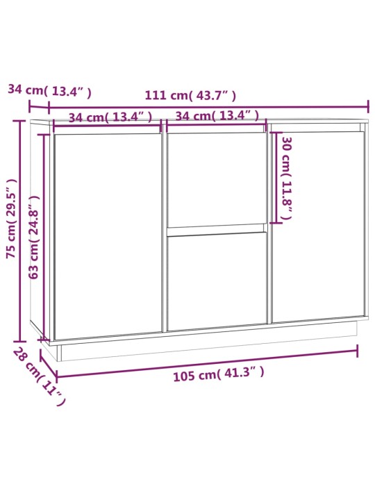 Příborník 111 x 34 x 75 cm masivní borové dřevo