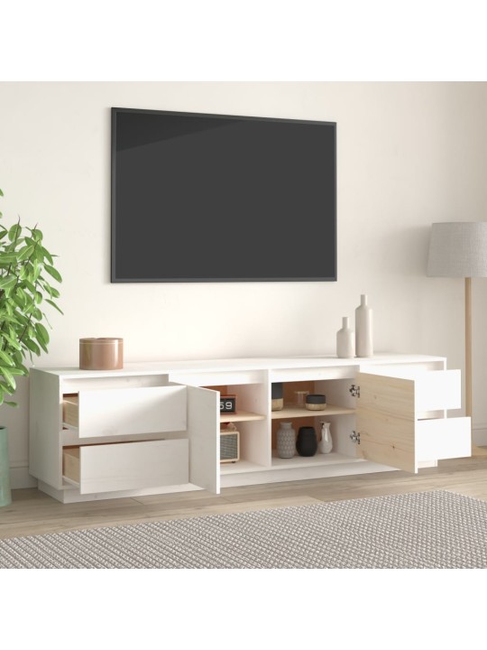 TV skříňka bílá 176x37x47,5 cm masivní borové dřevo