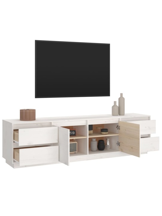 TV skříňka bílá 176x37x47,5 cm masivní borové dřevo