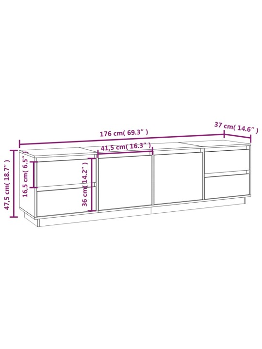 TV skříňka šedá 176x37x47,5 cm masivní borové dřevo