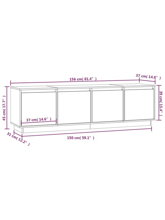 TV skříňka bílá 156 x 37 x 45 cm masivní borové dřevo