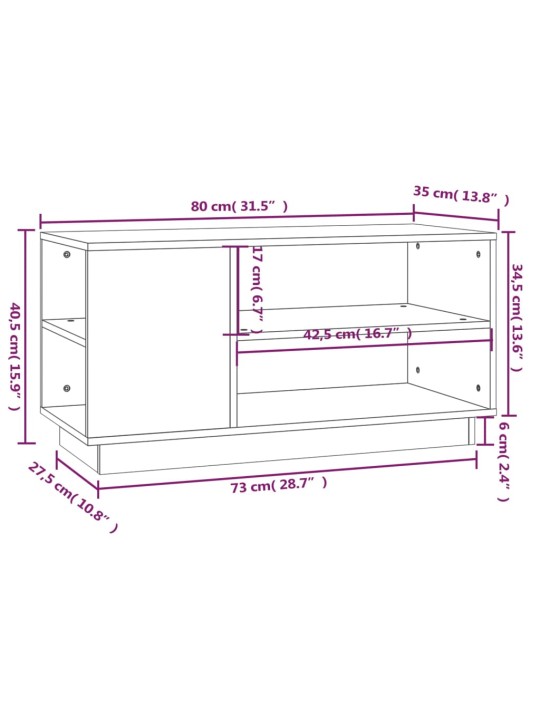 TV skříňka šedá 80 x 35 x 40,5 cm masivní borové dřevo