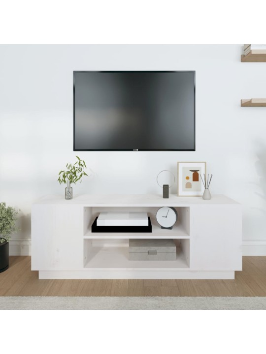 TV skříňka bílá 110 x 35 x 40,5 cm masivní borové dřevo