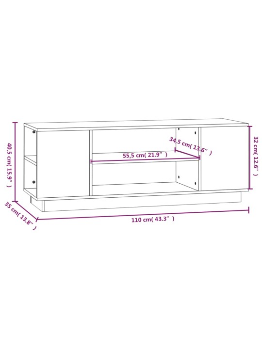 TV skříňka bílá 110 x 35 x 40,5 cm masivní borové dřevo