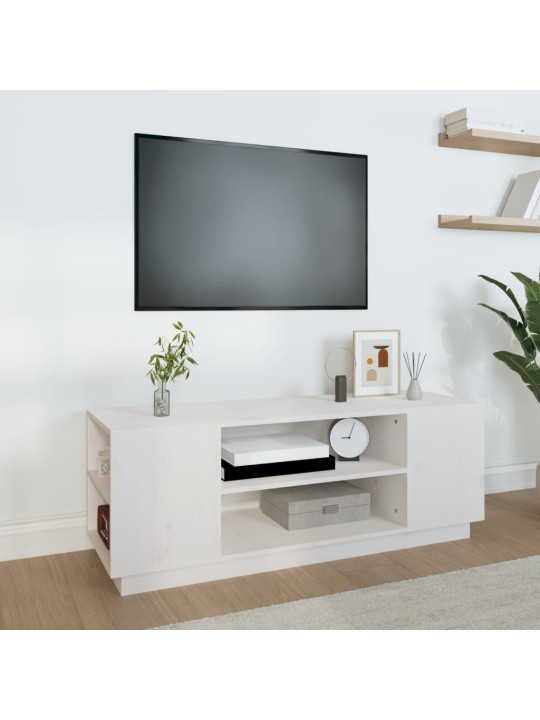 TV skříňka bílá 110 x 35 x 40,5 cm masivní borové dřevo