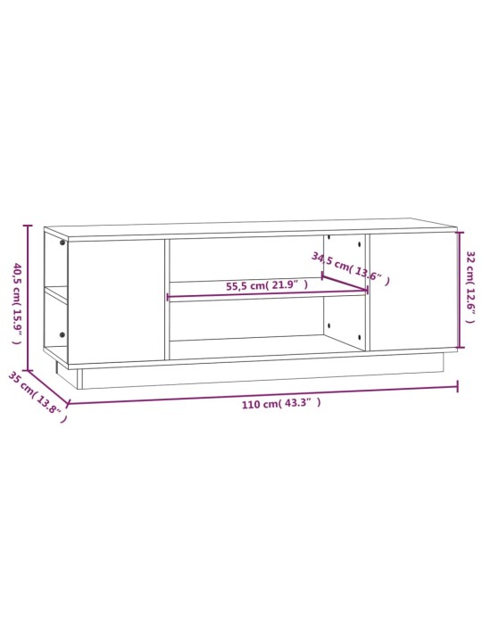 TV skříňka šedá 110x35x40,5 cm masivní borové dřevo