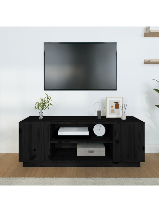 TV skříňka černá 110x35x40,5 cm masivní borové dřevo