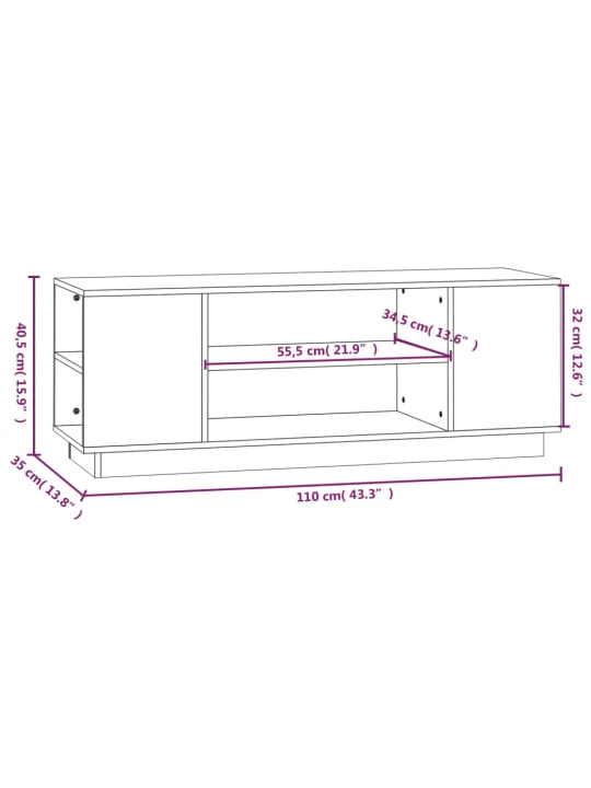 TV skříňka černá 110x35x40,5 cm masivní borové dřevo
