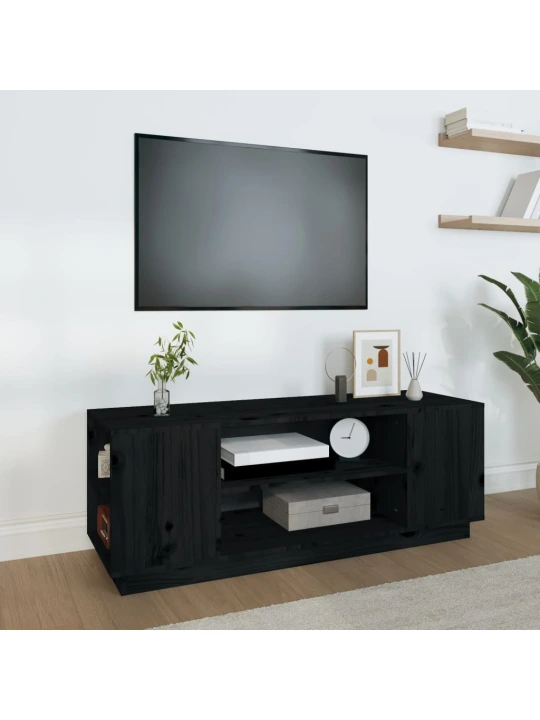 TV skříňka černá 110x35x40,5 cm masivní borové dřevo