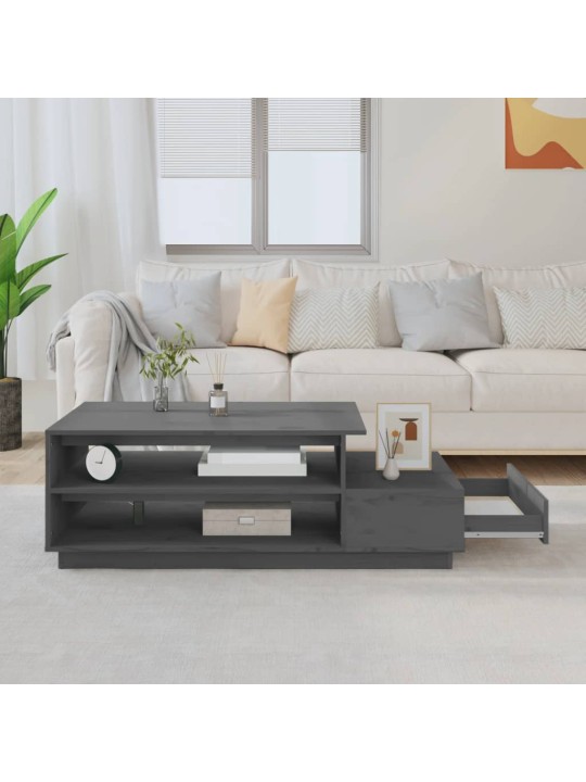 Konferenční stolek šedý 120 x 50 x 40,5 cm masivní borové dřevo