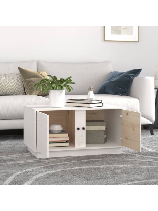 Konferenční stolek bílý 80 x 50 x 40 cm masivní borové dřevo