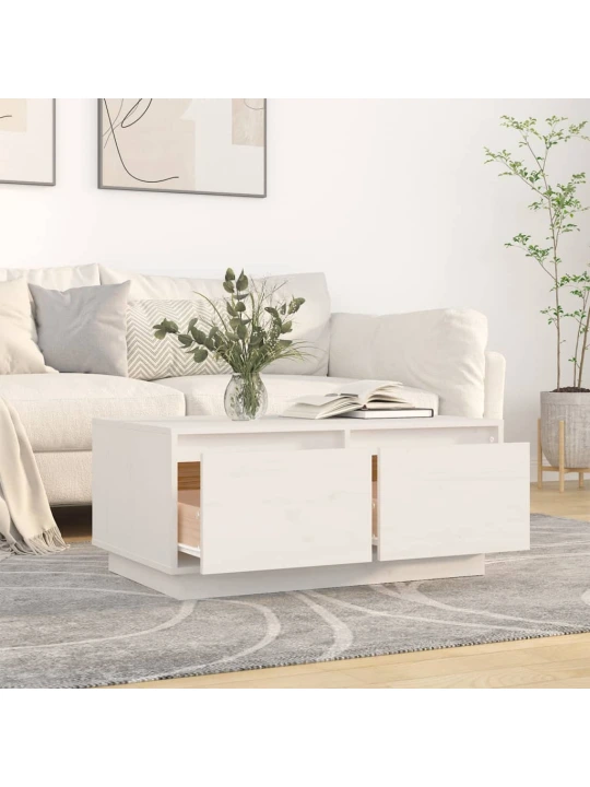 Konferenční stolek bílý 80x50x35 cm masivní borové dřevo
