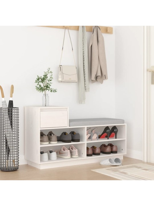 Botník bílý 110 x 34 x 61 cm masivní borové dřevo