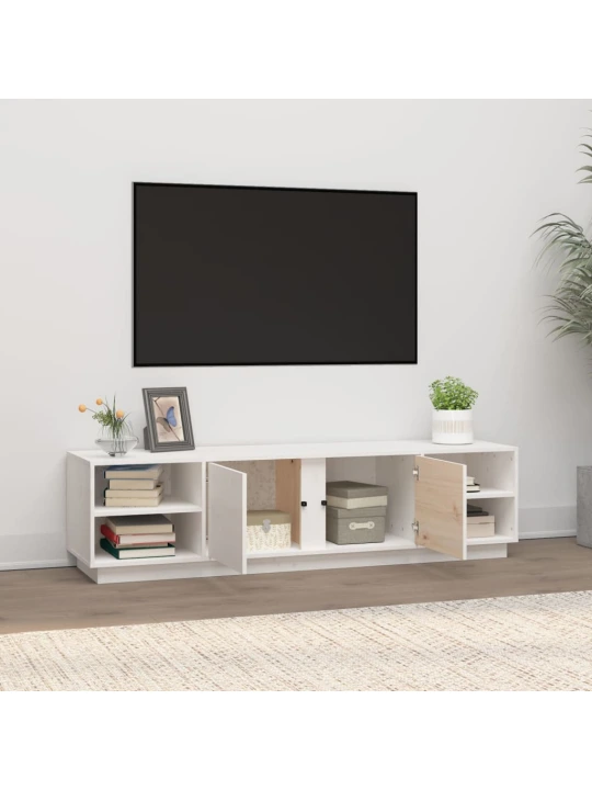 TV skříňka bílá 156 x 40 x 40 cm masivní borové dřevo