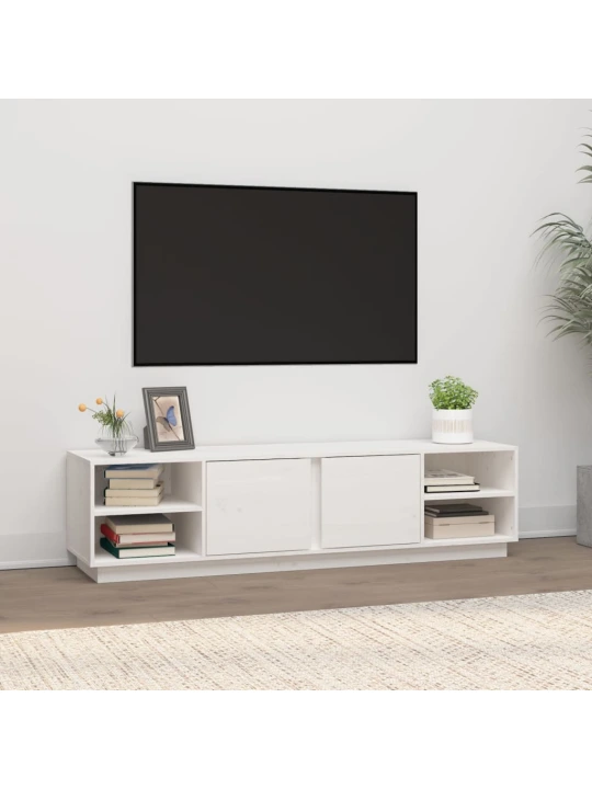TV skříňka bílá 156 x 40 x 40 cm masivní borové dřevo
