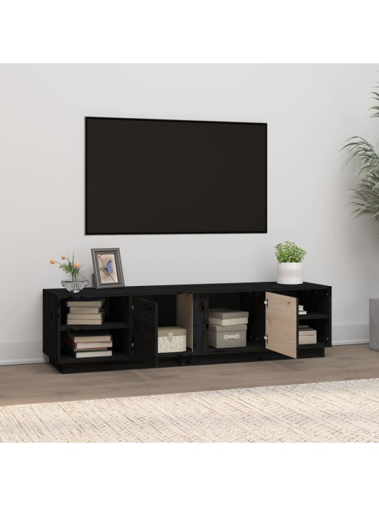 TV skříňka černá 156 x 40 x 40 cm masivní borové dřevo