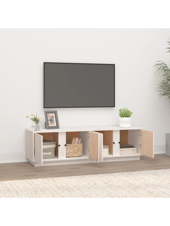 TV skříňka bílá 140 x 40 x 40 cm masivní borové dřevo