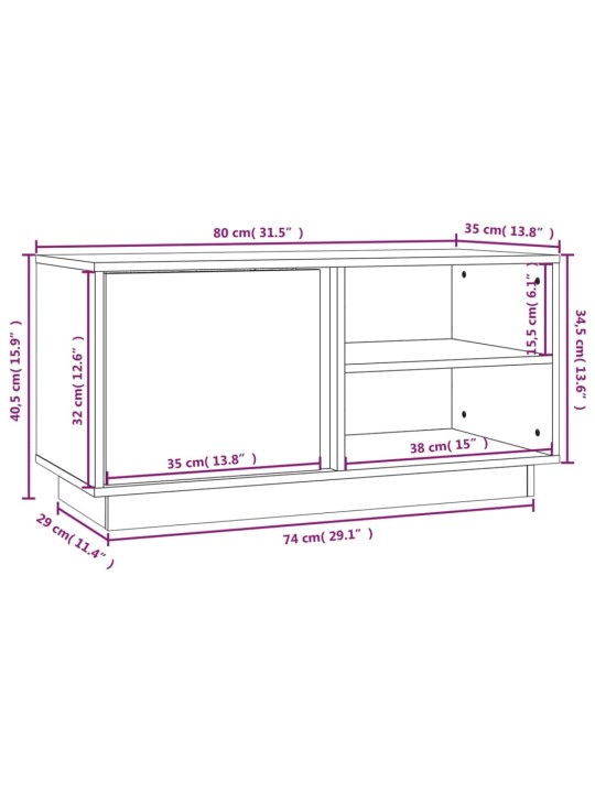 TV skříňka šedá 80 x 35 x 40,5 cm masivní borové dřevo
