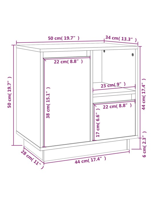 Noční stolky 2 ks černé 50 x 34 x 50 cm masivní borové dřevo