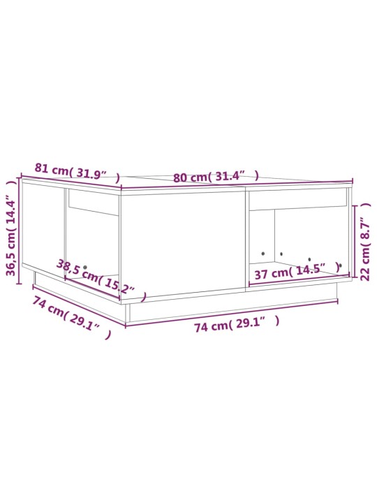 Konferenční stolek černý 80x81x36,5 cm masivní borové dřevo