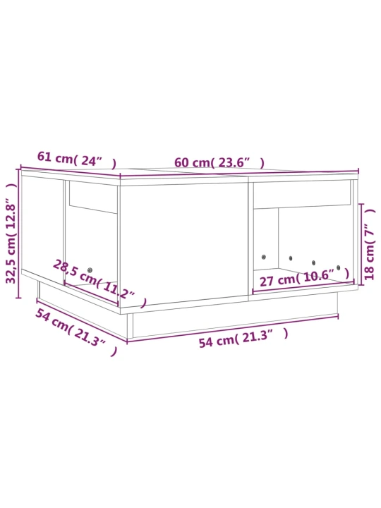 Konferenční stolek šedý 60x61x32,5 cm masivní borové dřevo