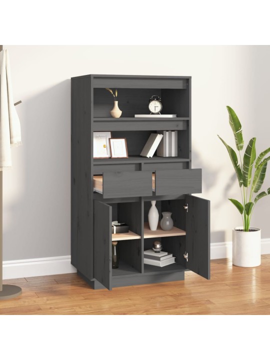 Skříň highboard šedá 60 x 40 x 116,5 cm masivní borové dřevo