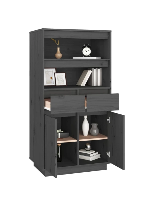 Skříň highboard šedá 60 x 40 x 116,5 cm masivní borové dřevo
