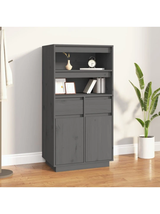Skříň highboard šedá 60 x 40 x 116,5 cm masivní borové dřevo