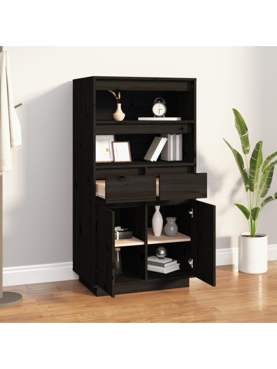 Skříň highboard černá 60 x 40 x 116,5 cm masivní borové dřevo