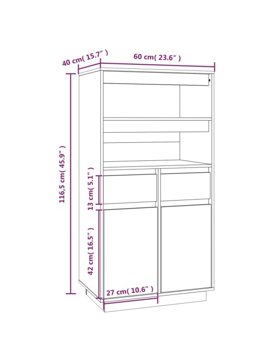 Skříň highboard černá 60 x 40 x 116,5 cm masivní borové dřevo