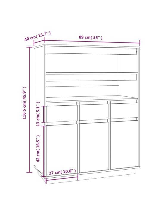 Skříň highboard medově hnědá 89x40x116,5 cm masivní borovice