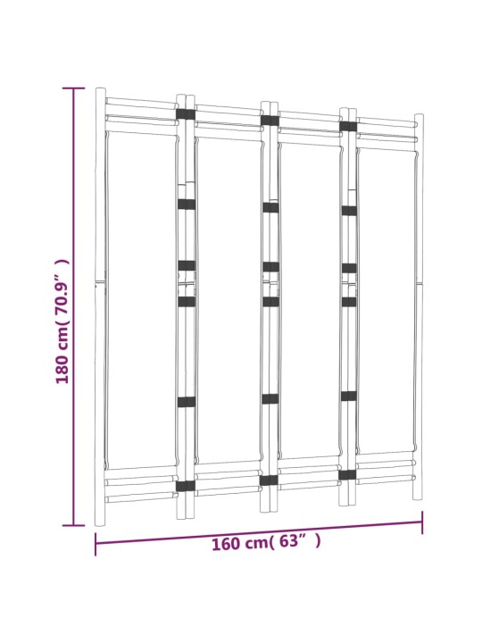 Skládací 4panelový paraván 160 cm bambus a plátno