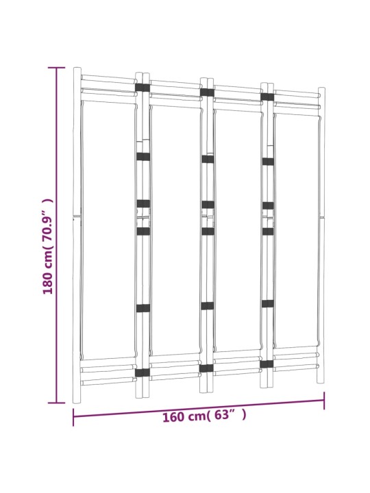 Skládací 4panelový paraván 160 cm bambus a plátno