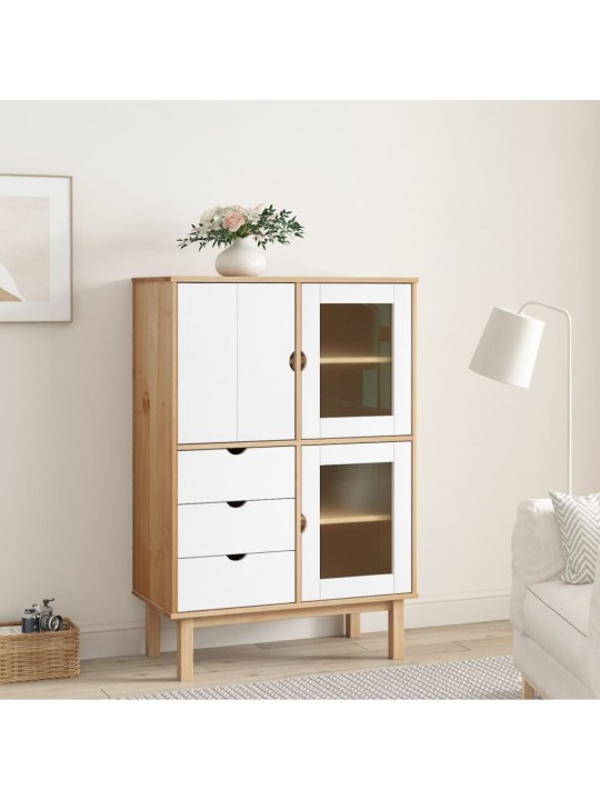 Příborník OTTA hnědý a bílý 85x43x125 cm masivní borové dřevo