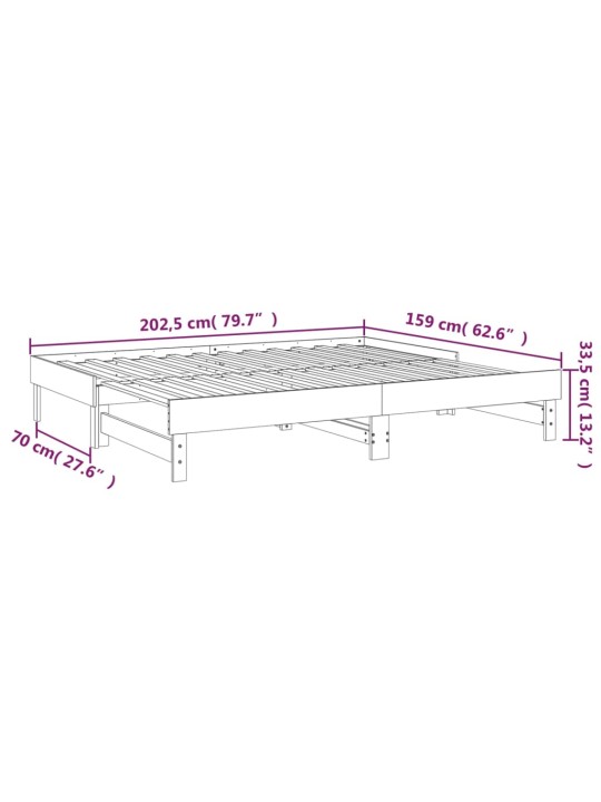 Výsuvná postel bílá 2x (80 x 200) cm masivní borovice