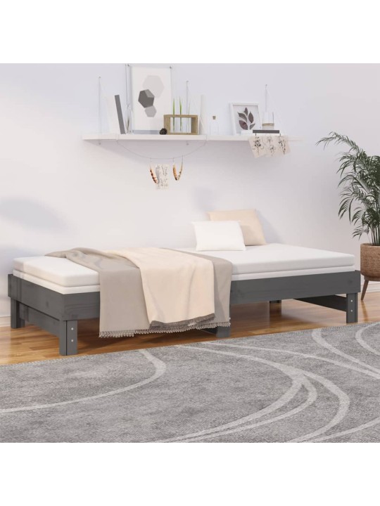 Výsuvná postel šedá 2x (80 x 200) cm masivní borovice
