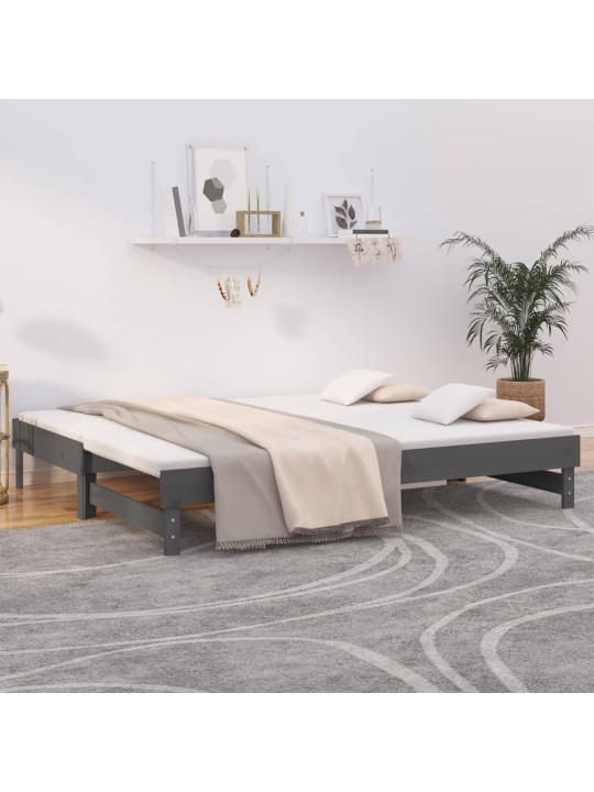 Výsuvná postel šedá 2x (80 x 200) cm masivní borovice