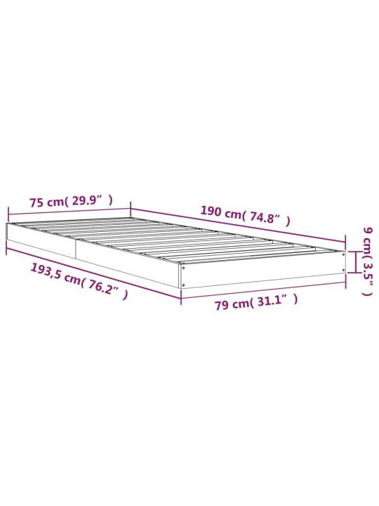 Rám postele bílý 75 x 190 cm Small Single masivní borové dřevo