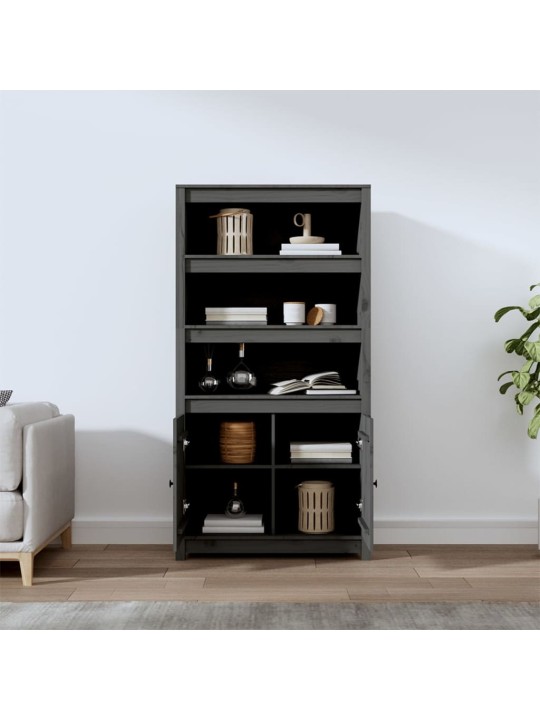 Skříň highboard šedá 80 x 35 x 154 cm masivní borové dřevo